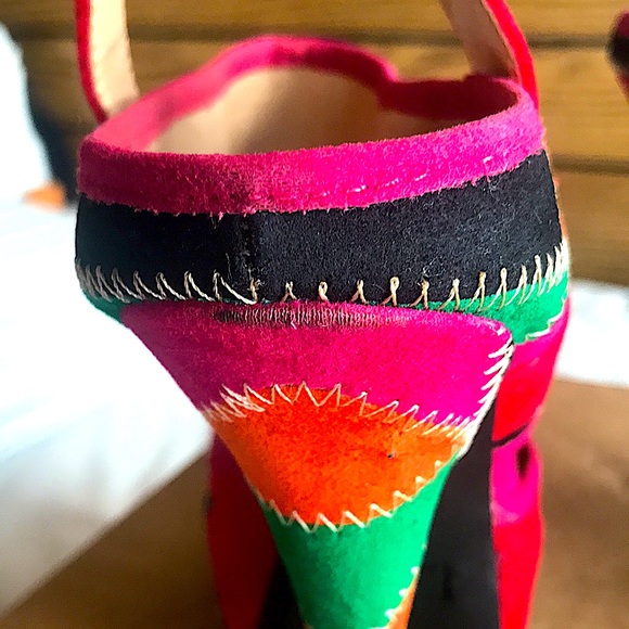 Multicolored Peep Toe Platform Heels. US size 6.5. - Picture 5 of 14